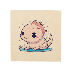 cute axolotl philosopher wood wall art