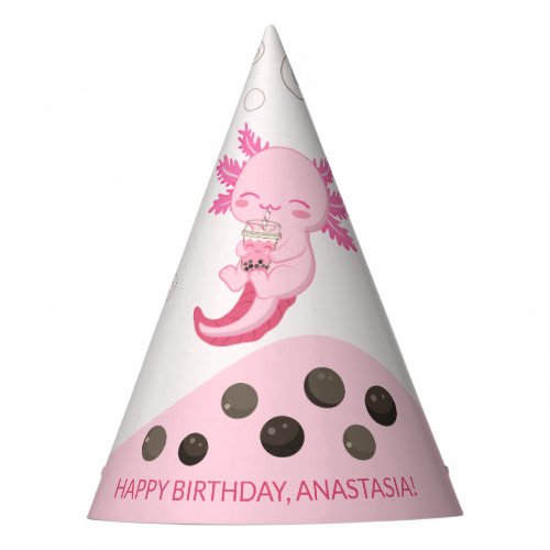 Cute Axolotl Pink Boba Tea Girls Birthday Party Hat