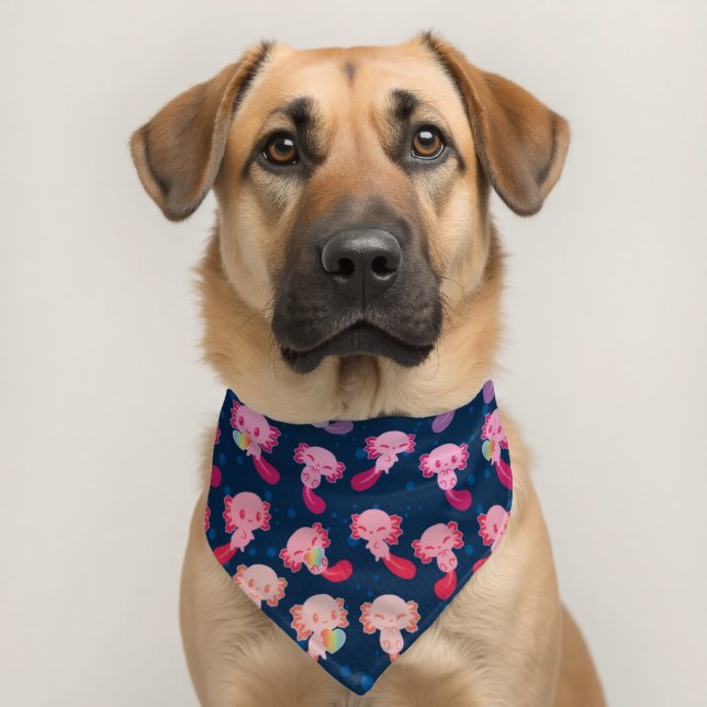 Cute Axolotl Pink Paw Prints Red Pet Bandana Pet Bandana Collar (Dog 2)