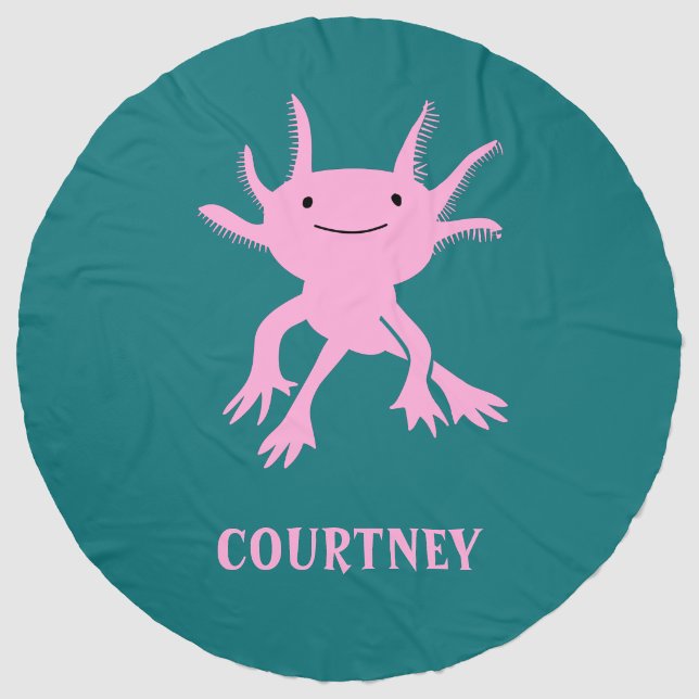 Cute Axolotl Pink Salamander Personalized Beach Towel (Front)