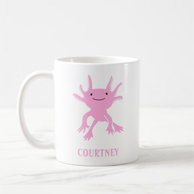Cute Axolotl Pink Salamander Personalized Coffee Mug (Left)