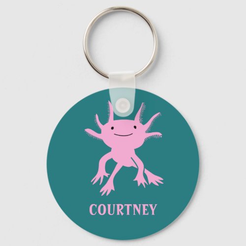 Cute Axolotl Pink Salamander Personalized Keychain