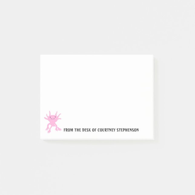 Cute Axolotl Pink Salamander Personalized Post-it Notes (Front)