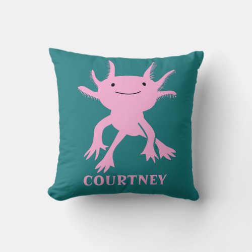 Cute Axolotl Pink Salamander Personalized Throw Pillow
