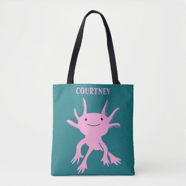 Cute Axolotl Pink Salamander Personalized Tote Bag (Front)