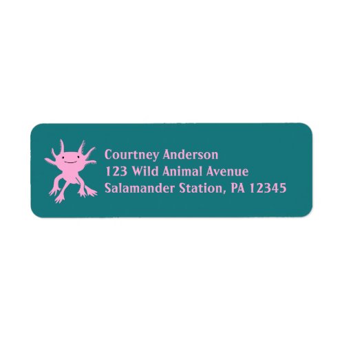Cute Axolotl Pink Salamander Teal Return Address Label