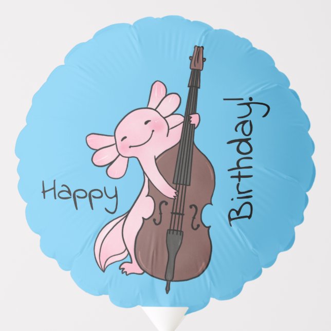 Cute Axolotl Playing Bass Balloon (Front)