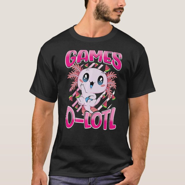 Cute Axolotl Playing Console Video Games Axolotl G T-Shirt (Front)