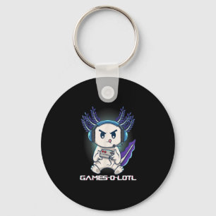 Cute Axolotl Playing Console Video Games Keychain