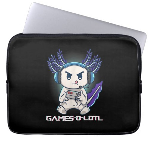 Cute Axolotl Playing Console Video Games Laptop Sleeve