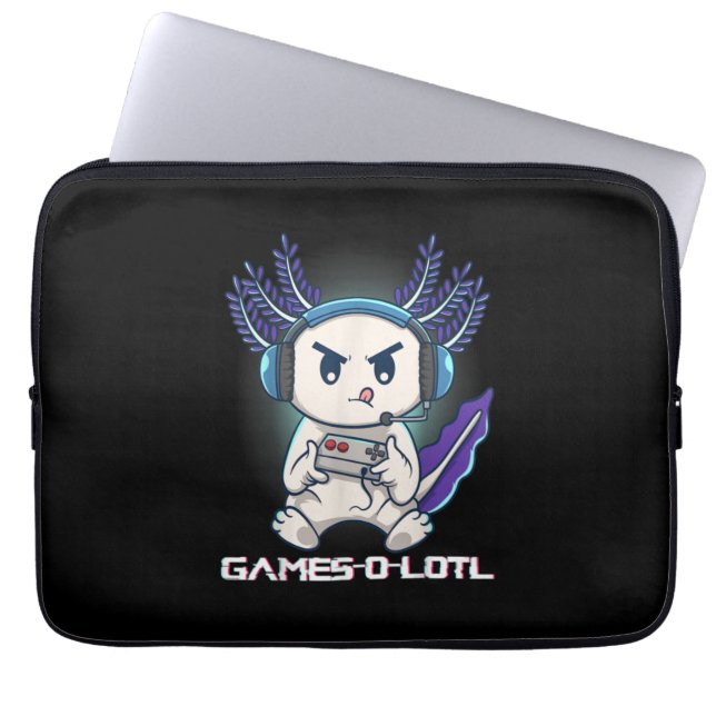 Cute Axolotl Playing Console Video Games Laptop Sleeve (Front)