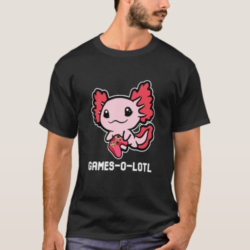 Cute Axolotl Playing Video Game Games O Lotl Funny T_Shirt