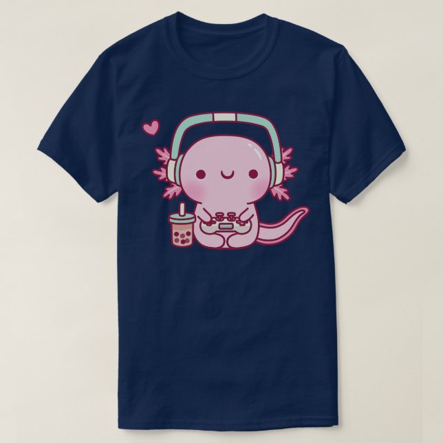 Cute Axolotl Playing Video Games Funny T-Shirt (Design Front)