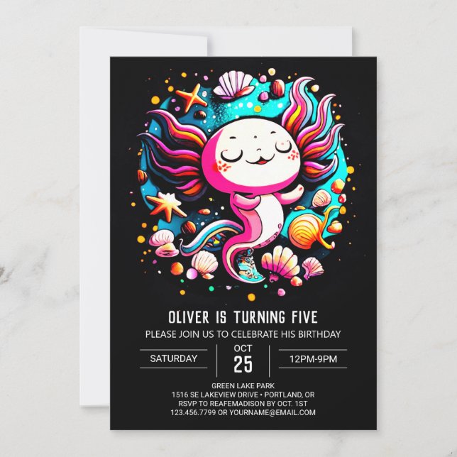 Cute Axolotl Printable Birthday Celebration Invitation (Front)