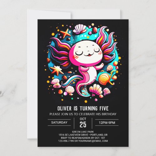 Cute Axolotl Printable Birthday Celebration Invitation