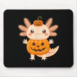 Cute Axolotl Pumpkin Halloween Jack O Lantern Kids Mouse Pad