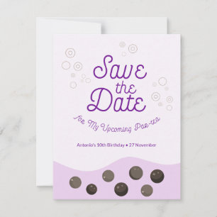 Cute Axolotl Purple Boba Tea Birthday Party Save The Date