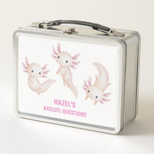 Cute Axolotl Questions Personalized Kids School Metal Lunch Box