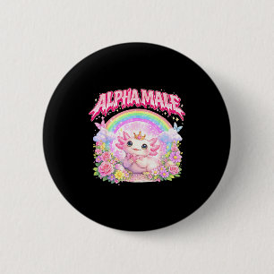 Cute axolotl rainbow floral funny for men women button
