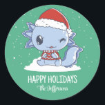 Cute Axolotl Santa Christmas Snowy Winter Holiday Classic Round Sticker<br><div class="desc">Cute party favors for kids,  boys or girls who love animals. Perfect for Christmas gift,  kids birthday party,  party favors and thank you label. You can customize the text for any occasion.</div>