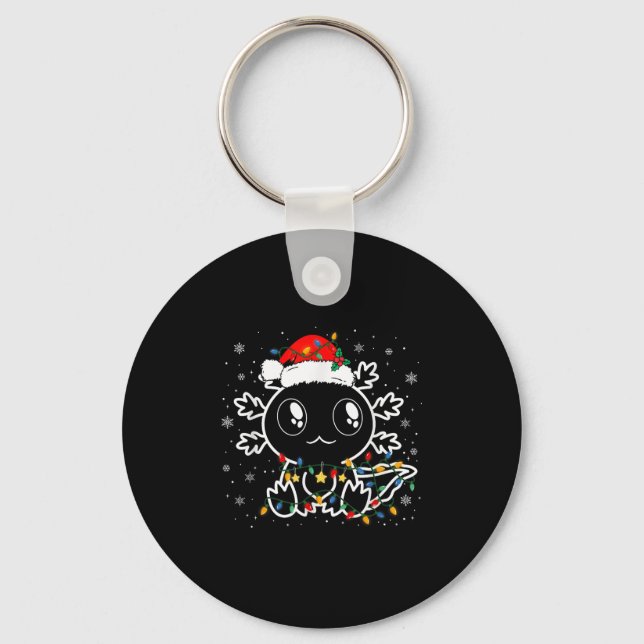 Cute Axolotl Santa Hat Funny Boys Girls Xmas Tree  Keychain (Front)