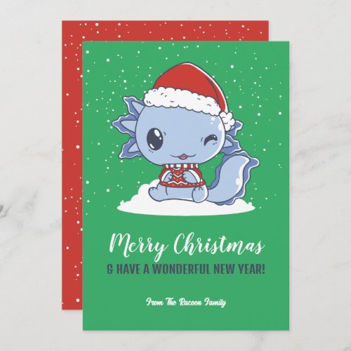 Cute Axolotl Santa Hat Snow Winter Merry Christmas Holiday Card