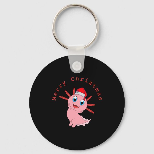 Cute Axolotl Santa Merry Christmas T Shirt  Keychain (Front)