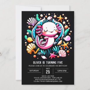 Cute Axolotl Seashells Birthday Invitation