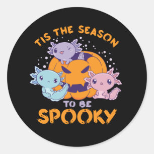 Cute Axolotl The Season To Be Spooky Halloween Classic Round Sticker
