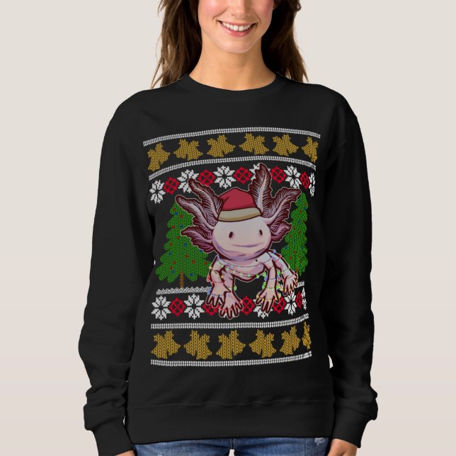 Cute Axolotl Ugly Sweater Christmas Lights Santa H (Front)