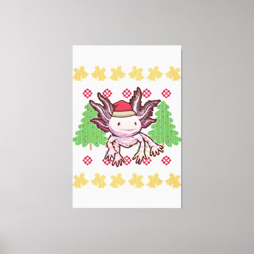 Cute Axolotl Ugly Sweater Christmas Lights Santa H Canvas Print