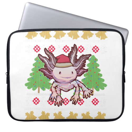 Cute Axolotl Ugly Sweater Christmas Lights Santa H Laptop Sleeve