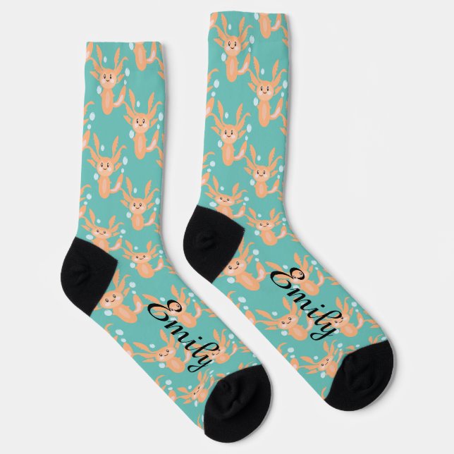 Cute Axolotl Undewater Bubbles Name Socks (Right)
