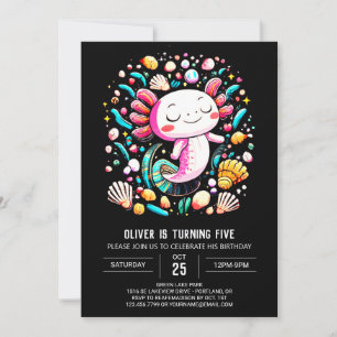 Cute Axolotl Watercolor Birthday Invitation