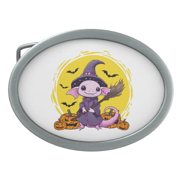 Cute Axolotl Witch Halloween Belt Buckle (Front)