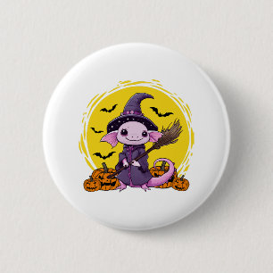 Cute Axolotl Witch Halloween Button