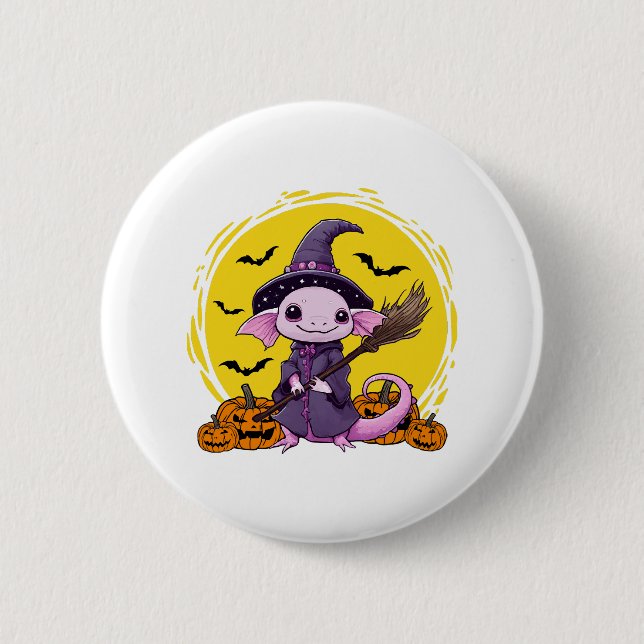 Cute Axolotl Witch Halloween Button (Front)