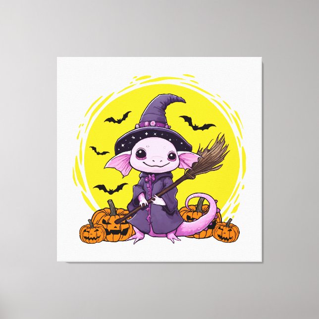 Cute Axolotl Witch Halloween Canvas Print (Front)