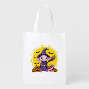 Cute Axolotl Witch Halloween Grocery Bag