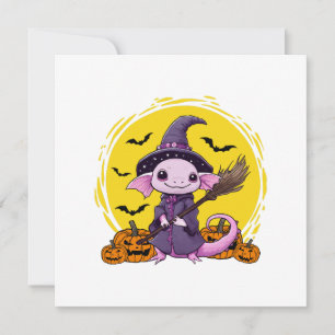 Cute Axolotl Witch Halloween Invitation