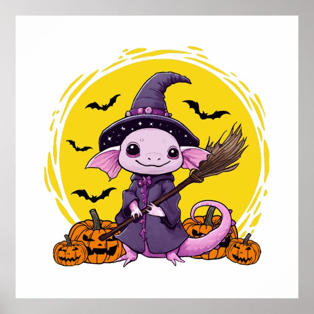 Cute Axolotl Witch Halloween Poster (Front)