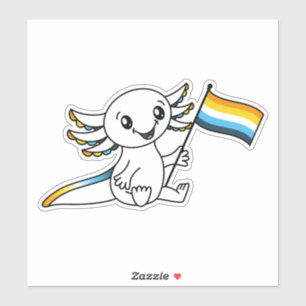 Cute Axolotl with AroAce Sunset Pride Flag LGBTQ+ Sticker