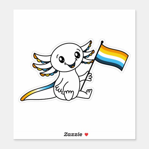 Cute Axolotl with AroAce Sunset Pride Flag LGBTQ Sticker