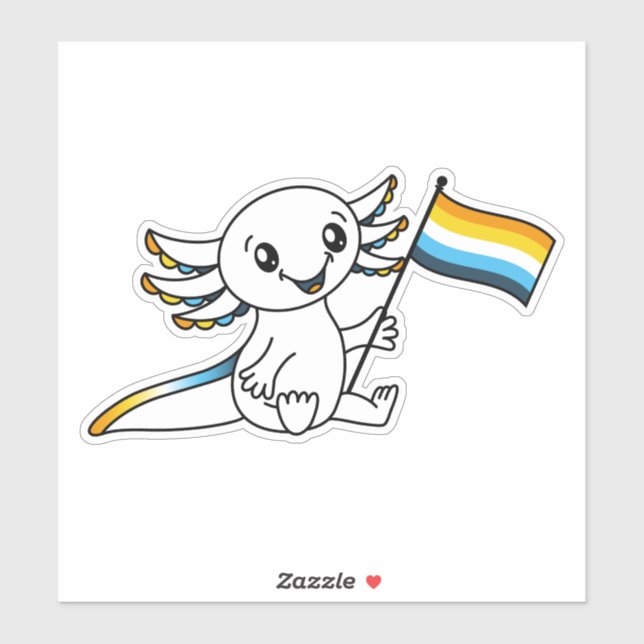 Cute Axolotl with AroAce Sunset Pride Flag LGBTQ+ Sticker (Sheet)