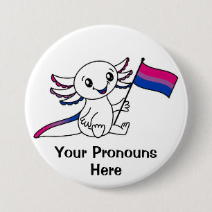Cute Axolotl with Bisexual Pride Flag LGBTQ+ Button