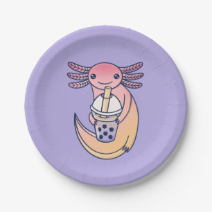 Cute Axolotl with Bubble Tea Paper Plates