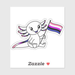 Cute Axolotl with Genderfluid Pride Flag LGBTQ+ Sticker