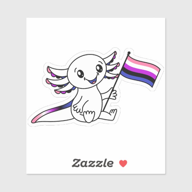 Cute Axolotl with Genderfluid Pride Flag LGBTQ+ Sticker (Sheet)