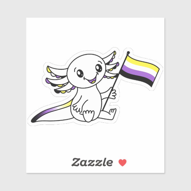 Cute Axolotl with Nonbinary Pride Flag LGBTQ+ Sticker (Sheet)
