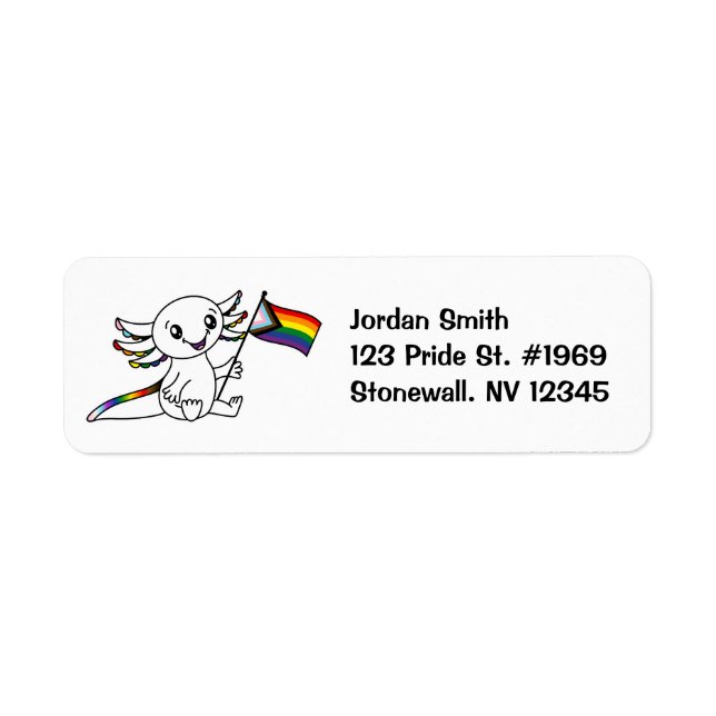 Cute Axolotl with Quasar Progress Pride Flag LGBTQ Label (Front)